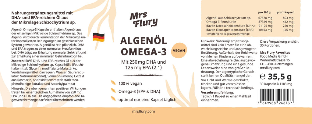 Algenöl Omega-3 Kapseln vegan 75 Stück