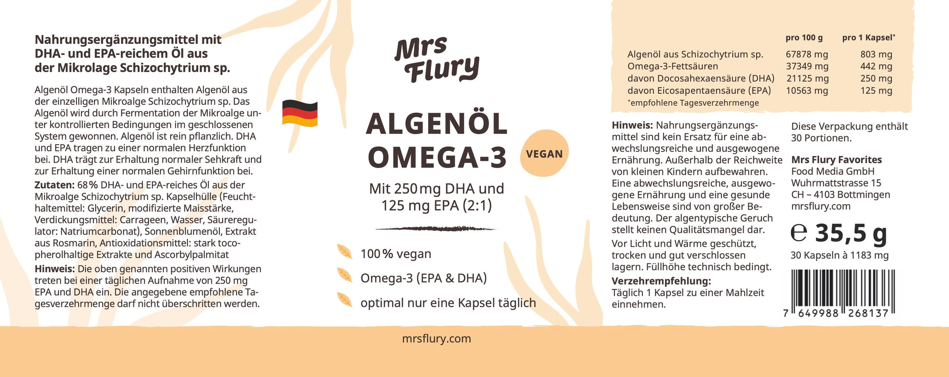 Algenöl Omega-3 Kapseln vegan 75 Stück
